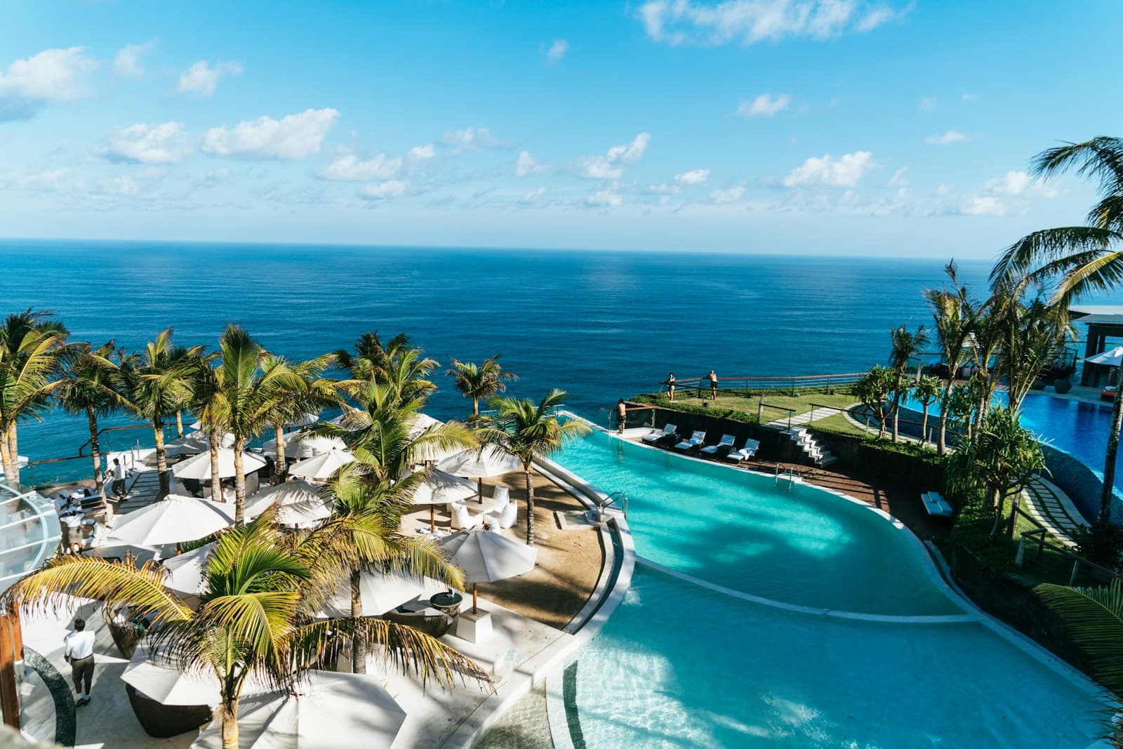 A peaceful hotel pool overlooking the sea